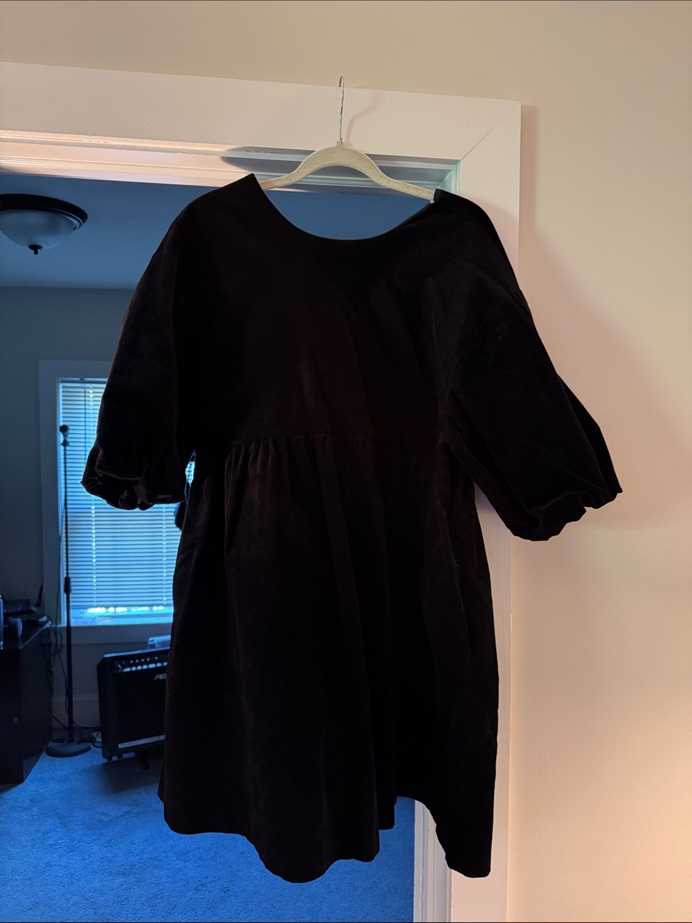 Everlane Black Puff-Sleeve Corduroy Dress